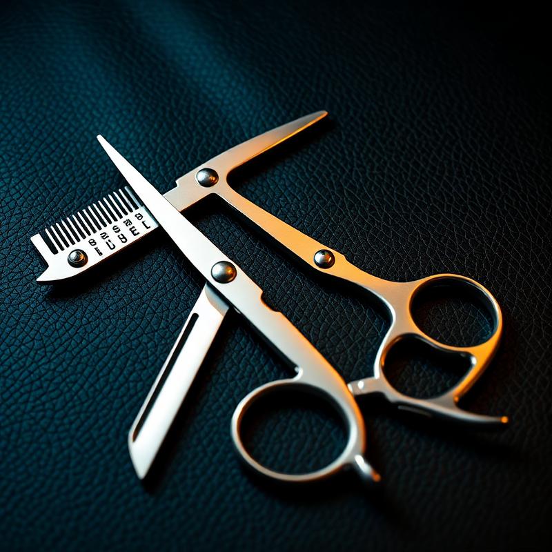 Barber tools on dark leather